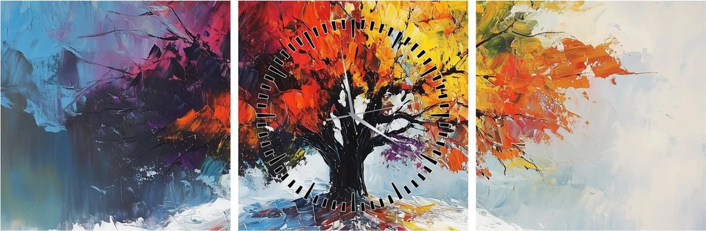 Tablou - Copac multicolor (cu ceas) (90x30 cm)