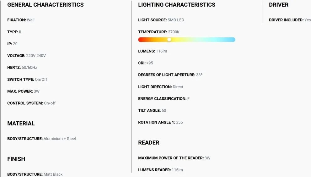 Aplica LED cu reader directionabil DANTE negru 3W 2700K