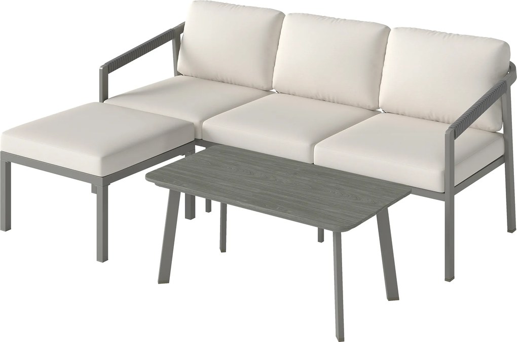 Outsunny Set Grădină Exterior 3 Piese cu Canapea 3 Locuri, Taburet, Masă de Cafea și Perne Maro și Bej | Aosom Romania