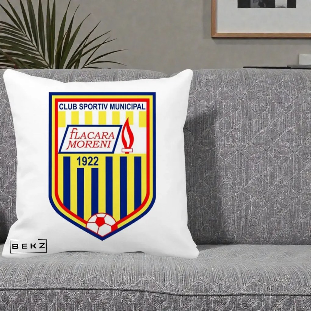 Perna Personalizata CSM Flacara Moreni 1922 Fotbal, 40x40 cm, Alba Mata, Husa Detasabila, Perna Inclusa, BEKZ®