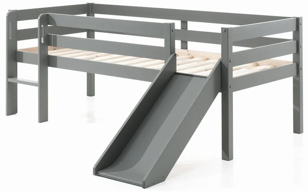 Pat Pino pentru copii cu tobogan, gri, 90x200 cm, înălțime 85 cm – Vipack