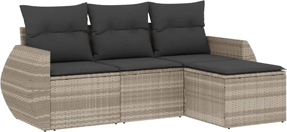 vidaXL Set canapea de grădină cu perne, 4 piese, gri deschis poliratan