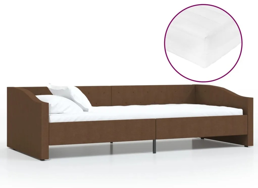 3080409 vidaXL Pat de zi cu saltea, maro, 90x200 cm, textil, USB