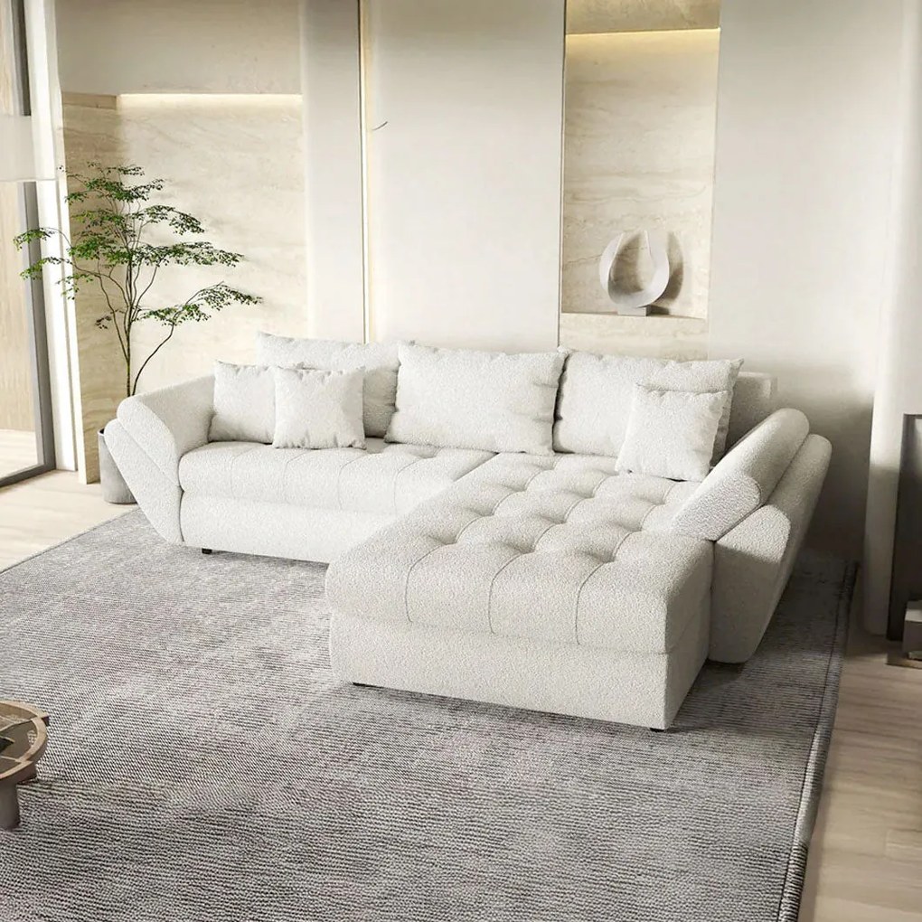 Colțar extensibil dumonde cu ladă de depozitare si sezut confortabil din spuma high-density, Loana Euphoria Ivory II 270x185 cm