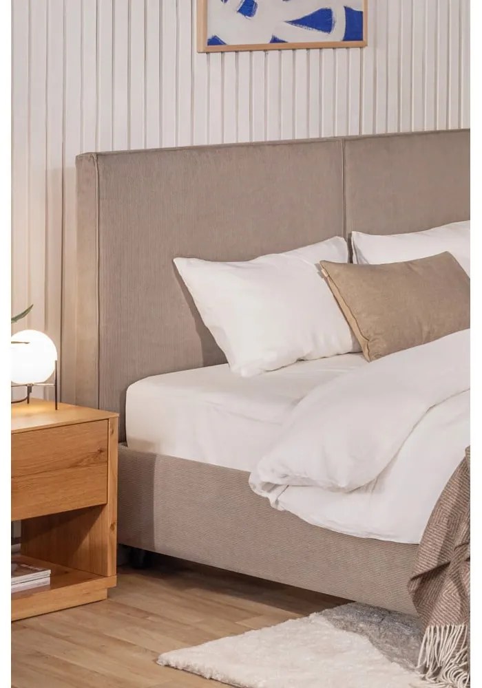 Pat matrimonial taupe tapițat cu spațiu de depozitare cu somieră 180x200 cm Myra Bold – Bonami Selection