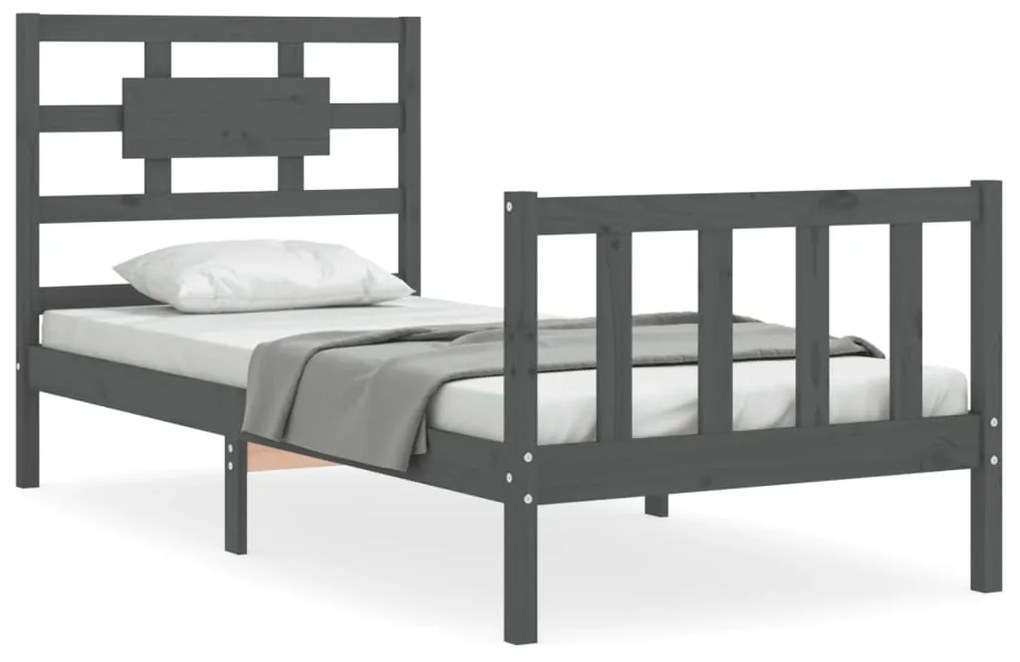 3192548 vidaXL Cadru de pat cu tăblie, gri, 100x200 cm, lemn masiv