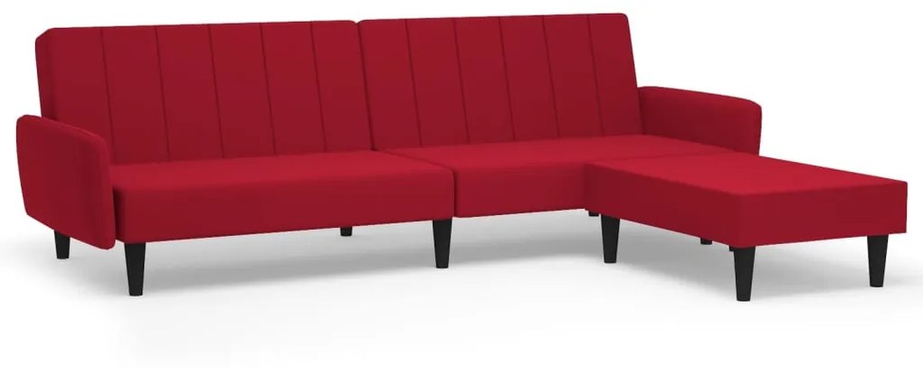 3080725 vidaXL Canapea extensibilă 2 locuri, cu taburet, roșu vin, catifea