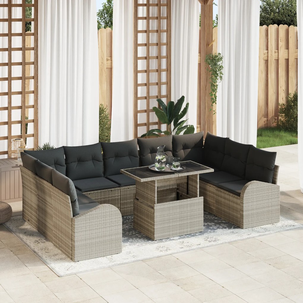 vidaXL Set canapea grădină 10 piese cu perne gri deschis din rattan poliester
