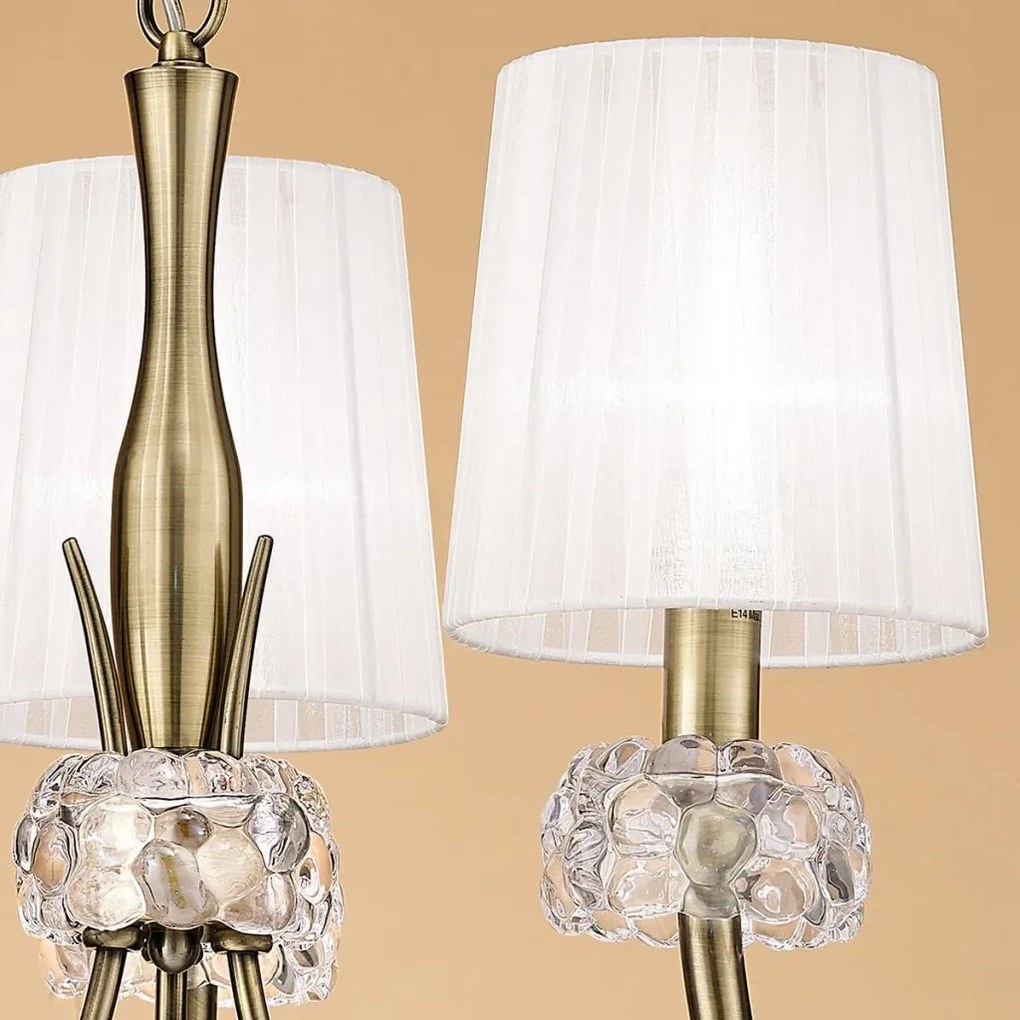 Candelabru clasic cu 3 brate LOEWE antique brass/ abajur alb