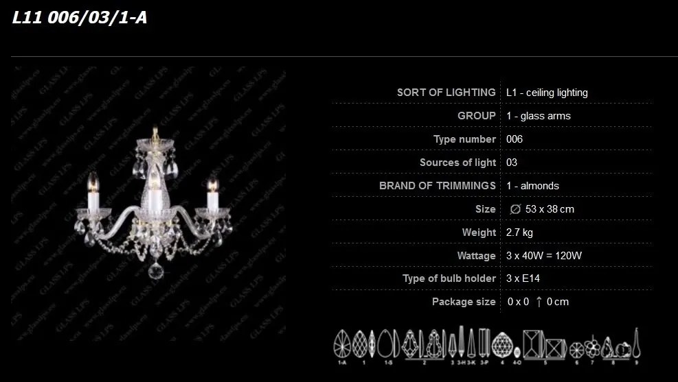 Lustra 3 brate cristal Bohemia L11 006/03/1-A