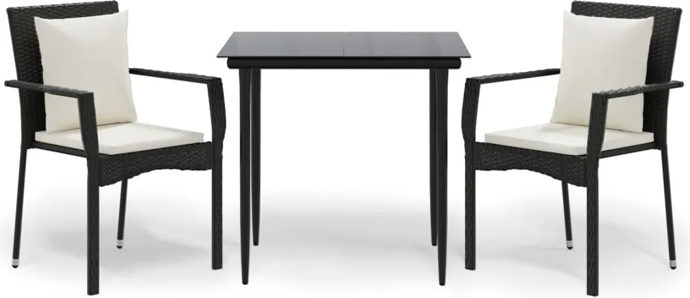 vidaXL Set mobilier de grădină cu perne, 3 piese, negru, poliratan