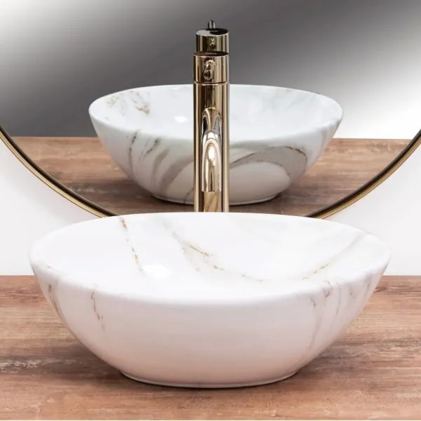 REA-U8014 - Lavoar pentru blat SOFIA MINI, 27 x 34 cm, ceramică cu decor marmură