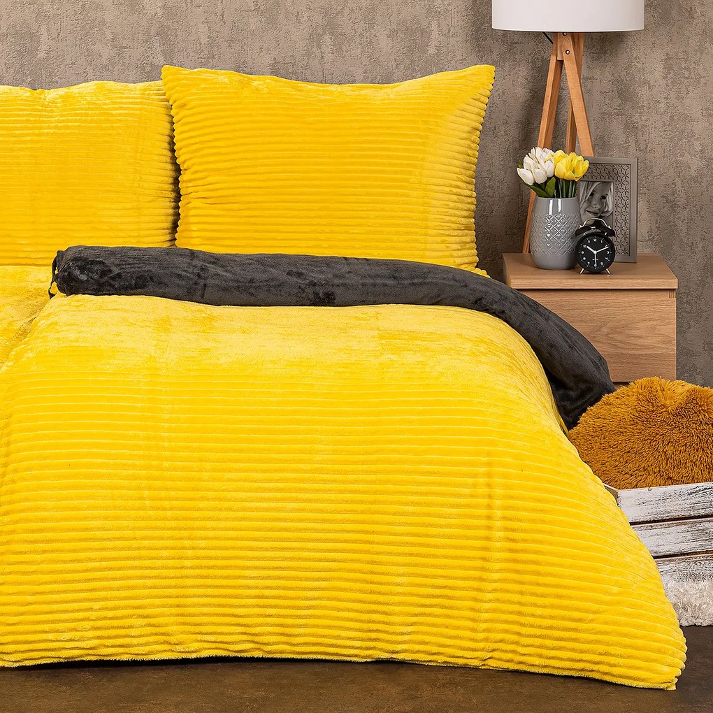 Lenjerie de pat din micro-flanelă 4Home Stripe, galben, 140 x 200 cm, 70 x 90 cm