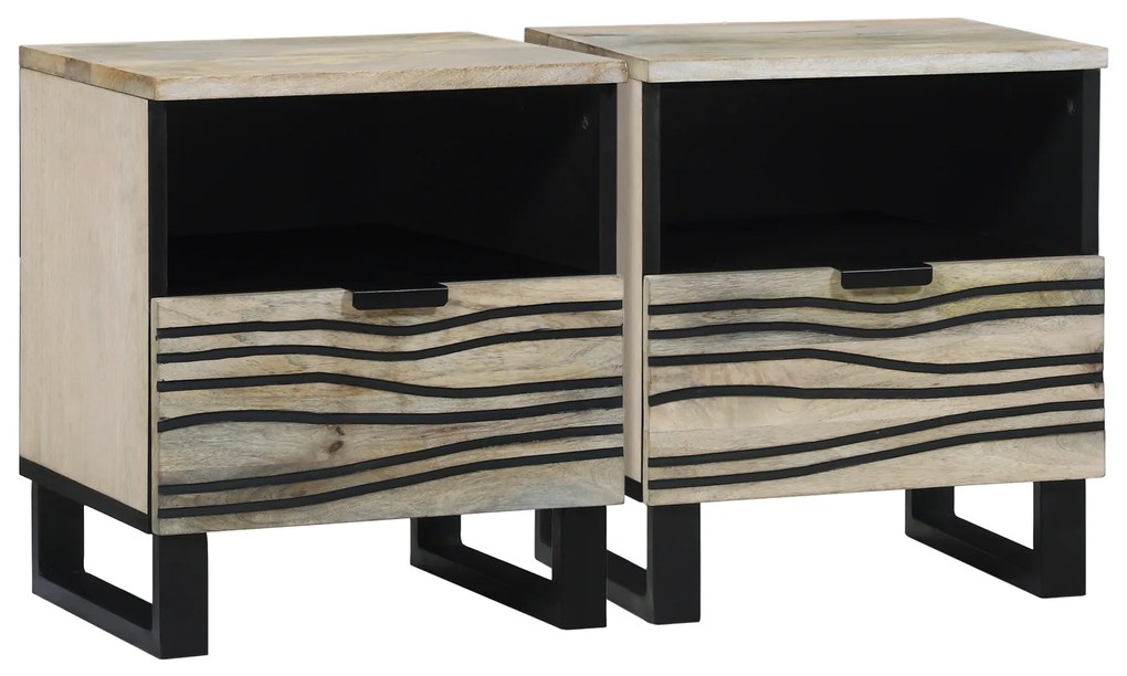 vidaXL Mese de noptieră cu sertar 2 pcs Alb și negru 40 x 33 x 46 cm