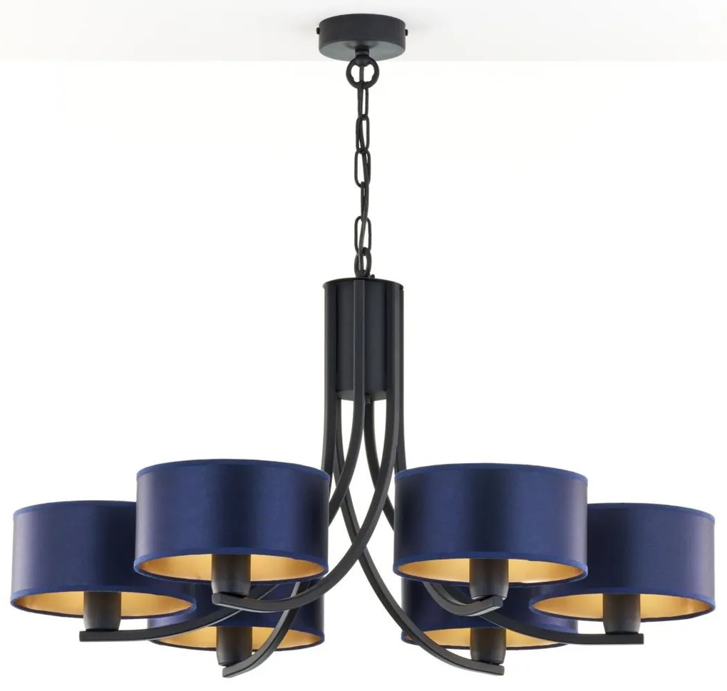 Jupiter 2102 - Candelabru cu lanț ARTHUR 6xE27/15W/230V albastru/negru