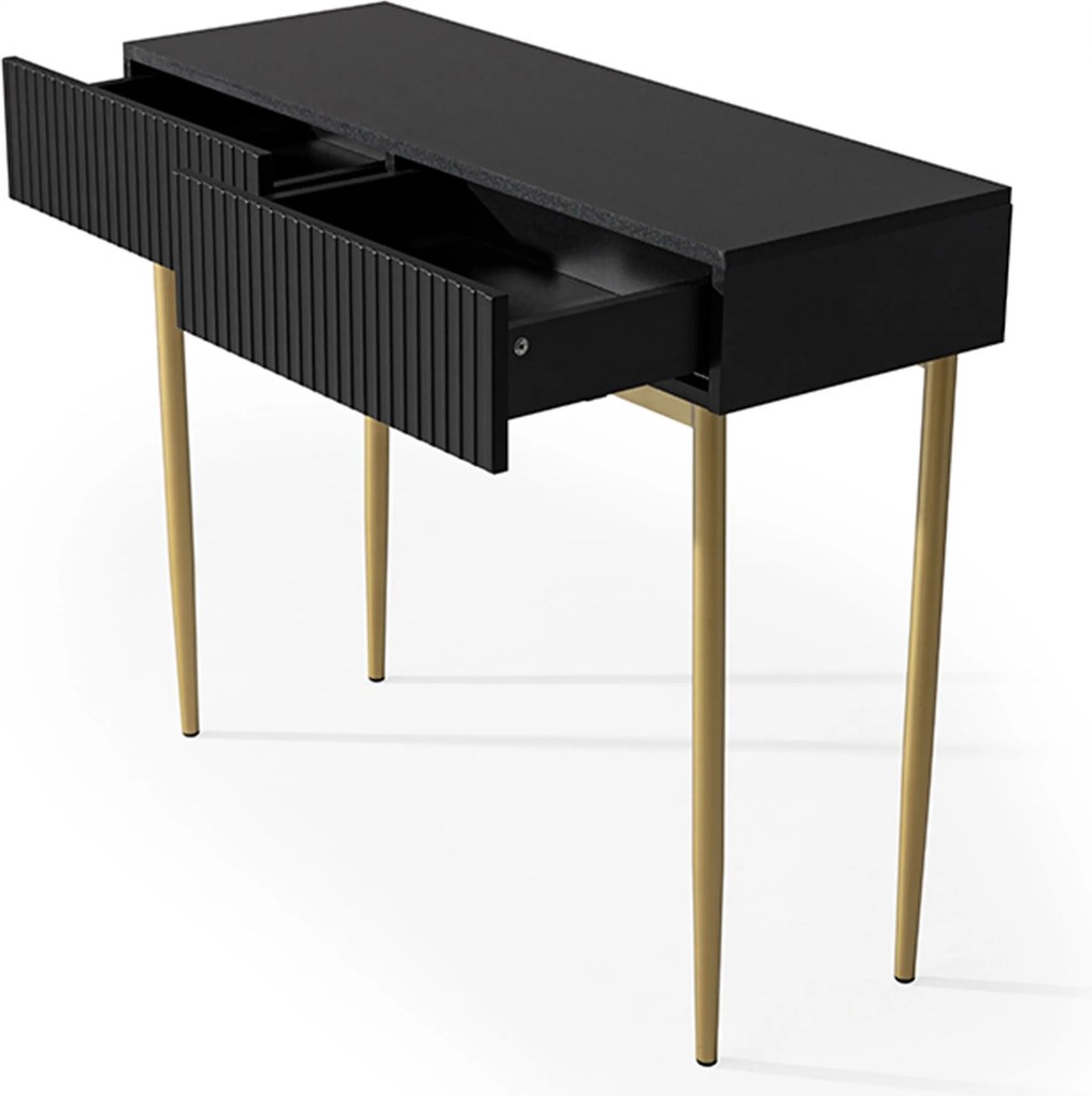 Consolă cu sertare Nicole 100 cm - negru mat / picioare aurii