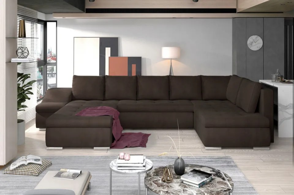 Canapea modulara, extensibila, cu spatiu pentru depozitare, 340x88x200 cm, Giovanni L02, Eltap (Culoare: Gri pepit / Alb)