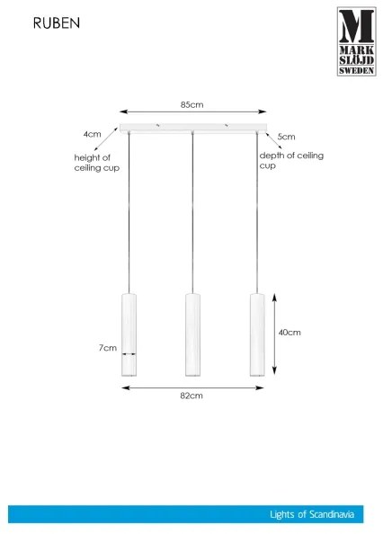 Markslöjd 107883 - Lustră pe cablu RUBEN 3xGU10/35W/230V