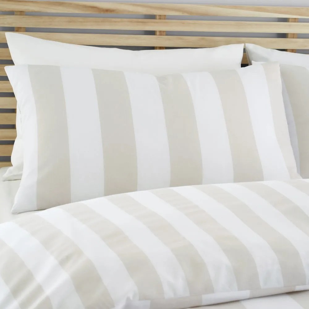 Lenjerie de pat albă/bej pentru pat dublu 200x200 cm Cove Stripe – Catherine Lansfield
