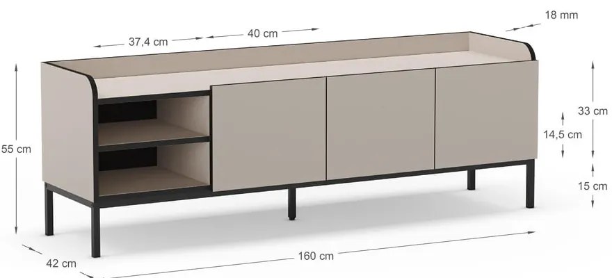 Comodă TV crem 160x55x42 cm Adara – Marckeric