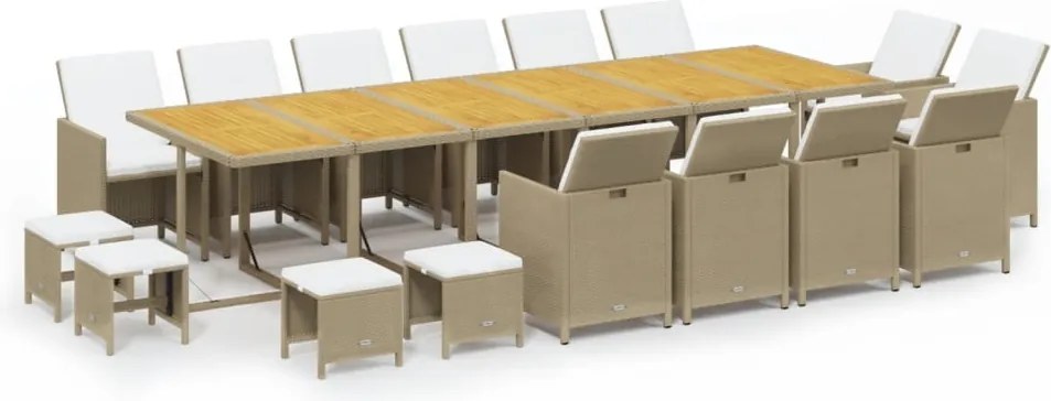 vidaXL Set mobilier de exterior cu perne, 17 piese, bej, poliratan