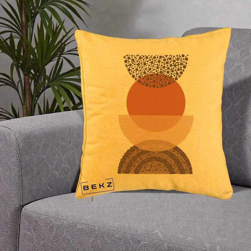 Perna Decorativa Boho Stiva Forme Punctate Terracotta, 40x40 cm, Galben, Husa Detasabila, Perna Inclusa, BEKZ®