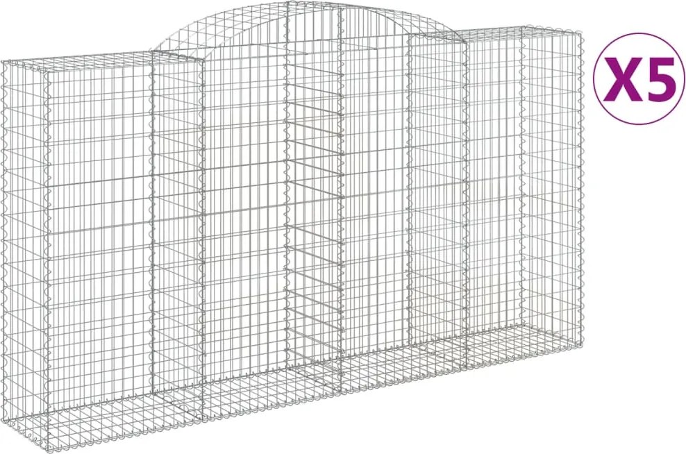vidaXL Coșuri gabion arcuite 5 buc, 300x50x160/180 cm, fier galvanizat