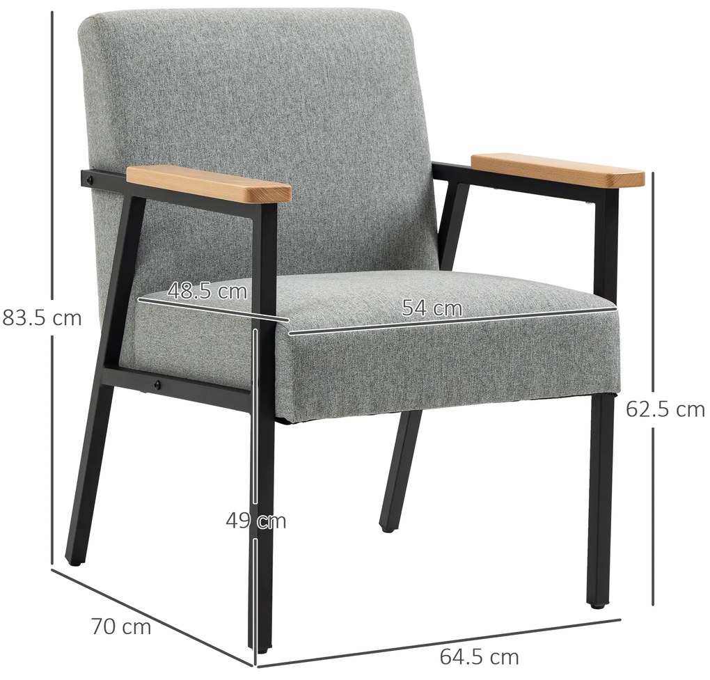 HOMCOM Fotoliu de accent în design scandinav, fotoliu de repaus, fotoliu de accent, aspect de in, lemn de cauciuc, Gri + Negru + Maro | Aosom Romania