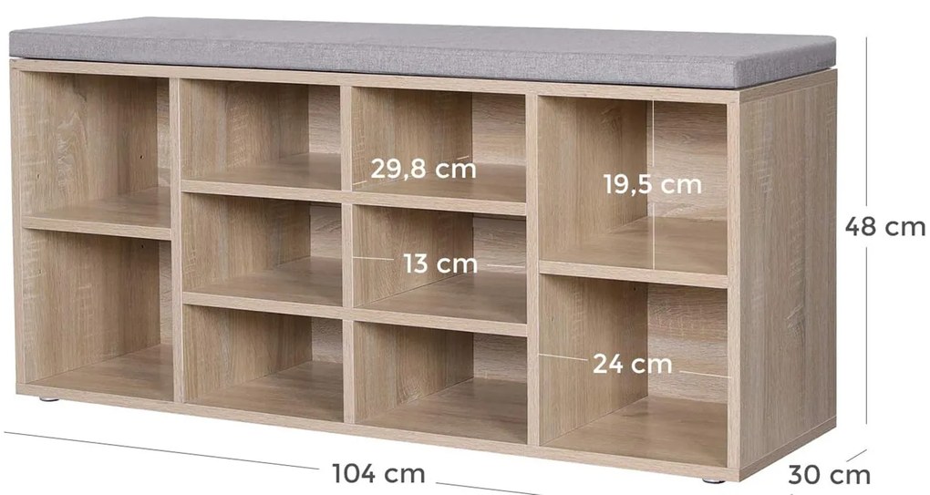 Dulap pantofi cu banca și sezut gri IGNU 104x30 cm