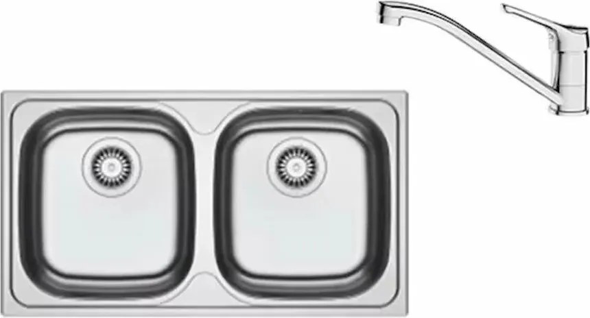 Set chiuveta bucatarie inox Franke Spark 78x43.5 cm cu 2 cuve fara picurator finisaj lucios plus baterie crom