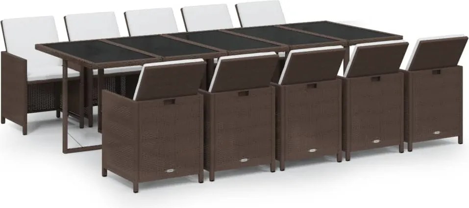 vidaXL Set mobilier de exterior cu perne, 11 piese, maro, poliratan