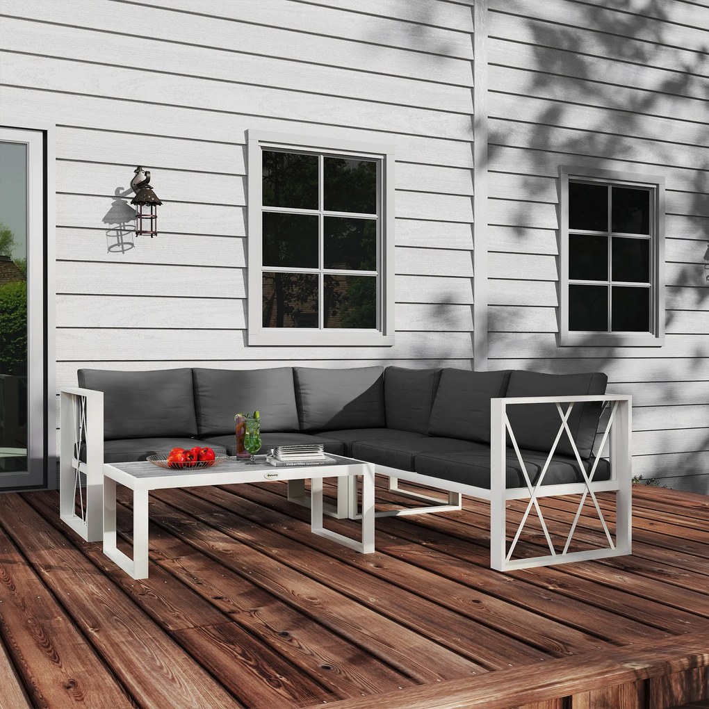 Outsunny Set Mobilier de Grădină din 4 Piese cu 2 Canapele, Fotoliu Reglabil și Măsuță de Cafea, 121x61x62 cm, Gri | Aosom Romania