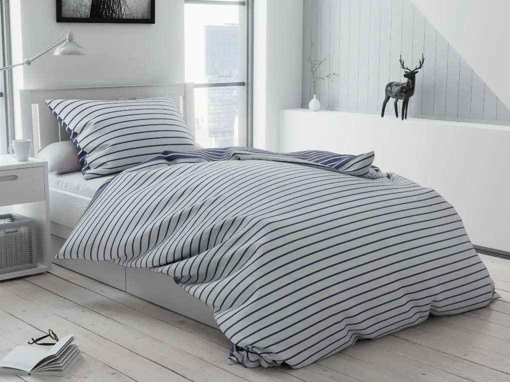 Lenjerie de pat bumbac Caprivi albastru Tip plic hotel Dimensiunile lenjeriei: 70x90 cm; 140x220 cm