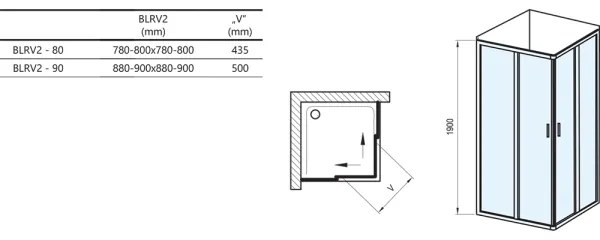 Ravak 1LV40100ZG - Cabină de duș unghiulară BLIX, din 4 piese, 80x80 cm, albă