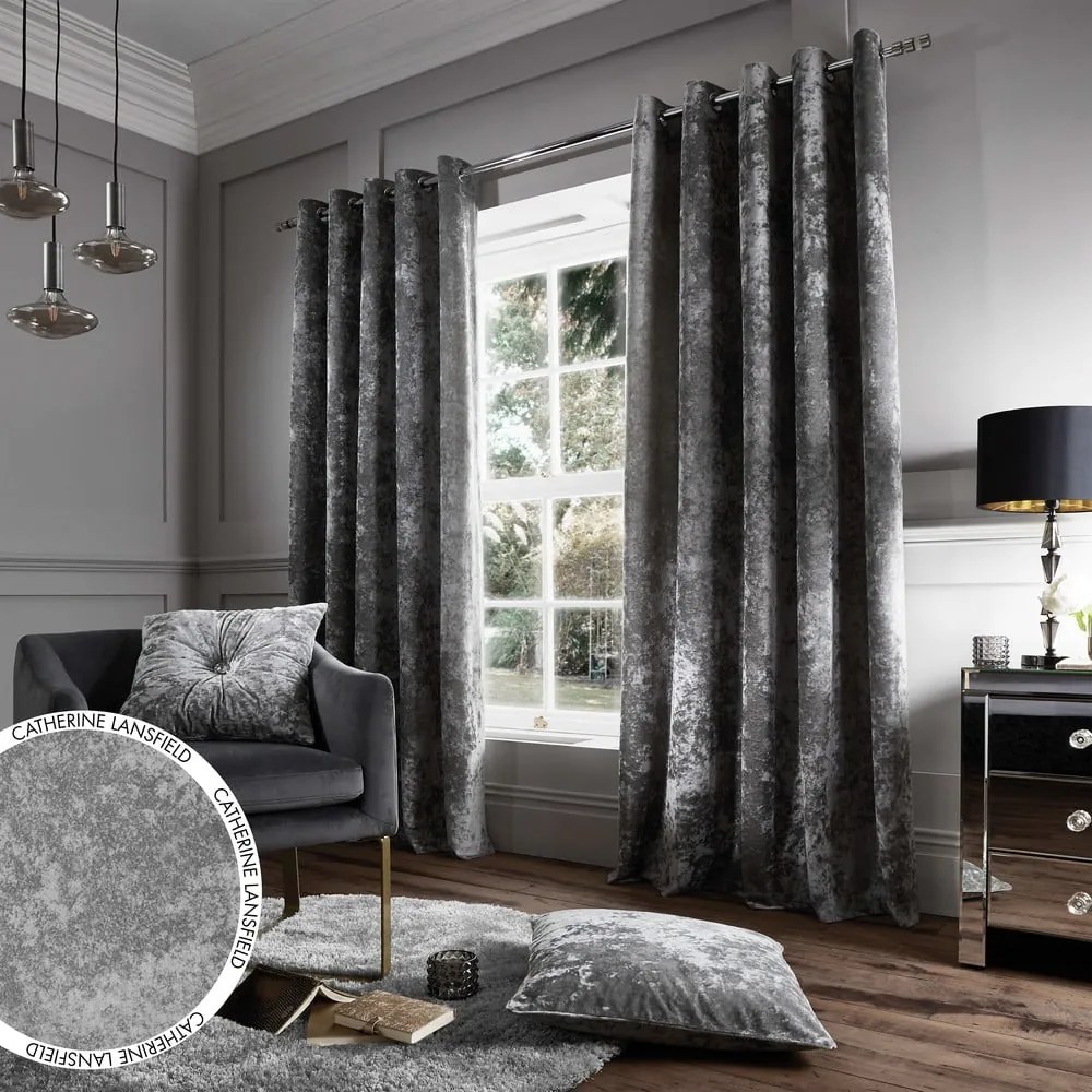 Draperii gri 2 buc. 168x229 cm Crushed Velvet – Catherine Lansfield