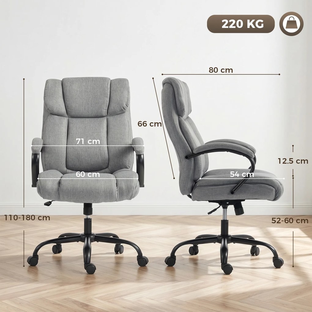 Vinsetto Scaun de birou ergonomic din material tip in, 220 kg, rotativ, reglabil pe înălțime, gri deschis | Aosom Romania