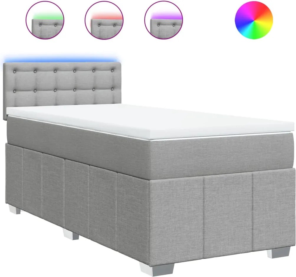 vidaXL Pat continental cu saltea, gri deschis, 80x200 cm, textil
