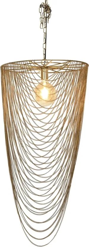 Lustră suspendată din metal, auriu, cu lanțuri, finisaj antichizat, 98 x 46 cm, „Vernon”