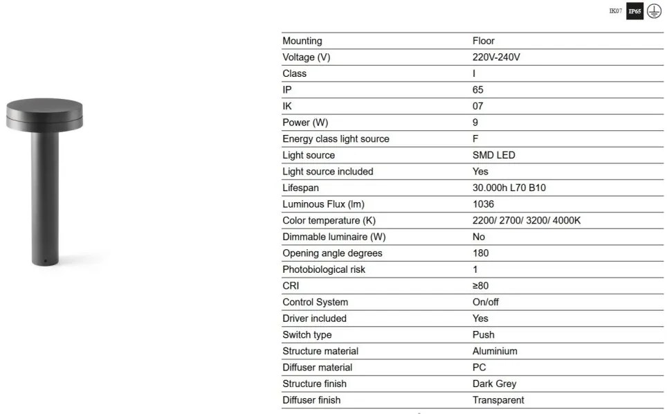 Stalp LED iluminat exterior IP65 ESPO H-35cm gri