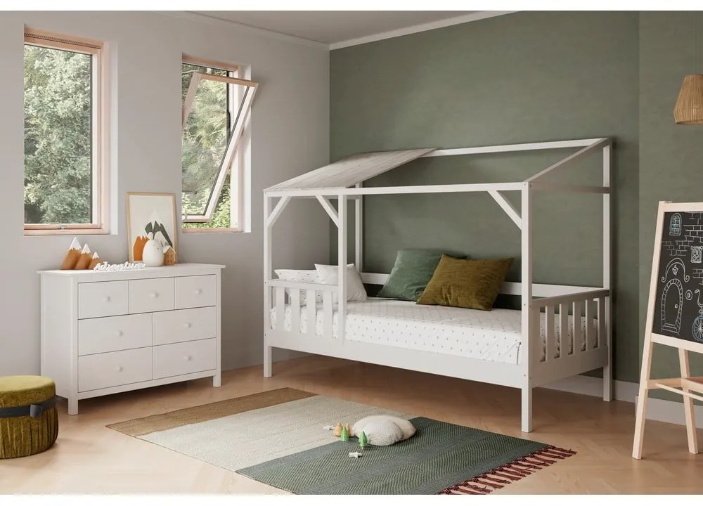 Comodă pentru copii albă joasă din lemn de pin 110x80 cm Max – Marckeric