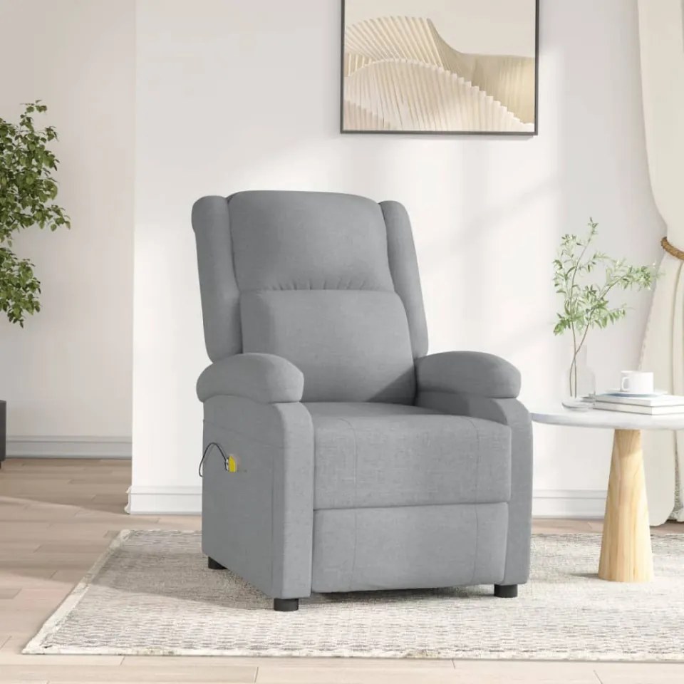 Fotoliu de masaj rabatabil electric, gri deschis, textil