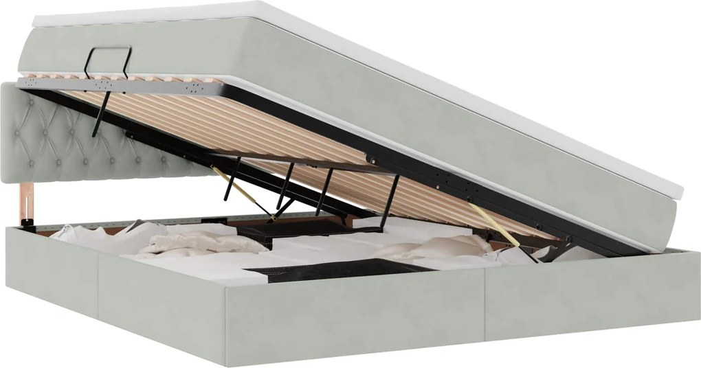 vidaXL Pat cu storage cu saltea Gri deschis 180 x 200 cm Catifea