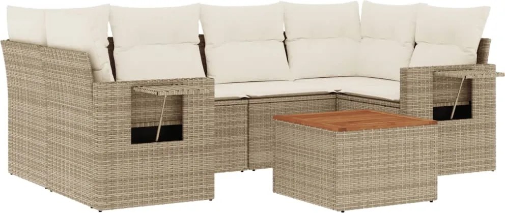 vidaXL Set canapele de grădină, 7 piese, cu perne, bej, poliratan