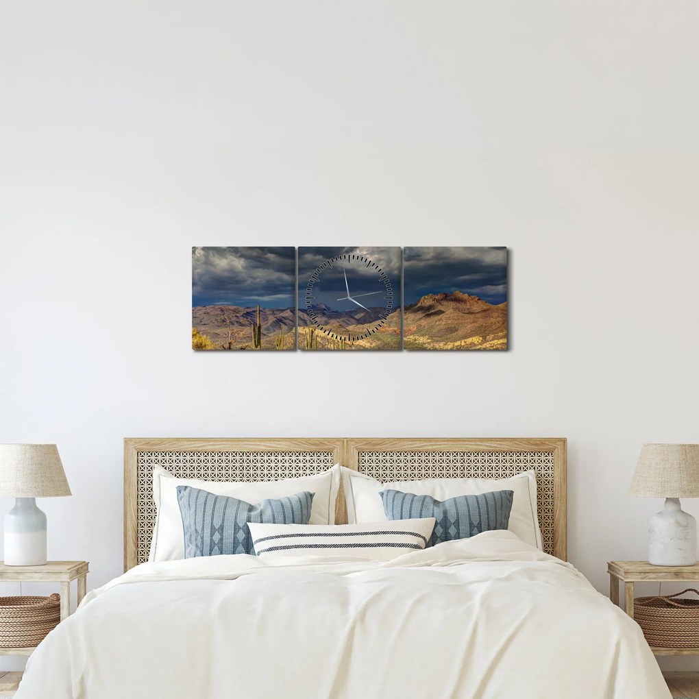 Tablou - cactușii în natură (cu ceas) (90x30 cm)