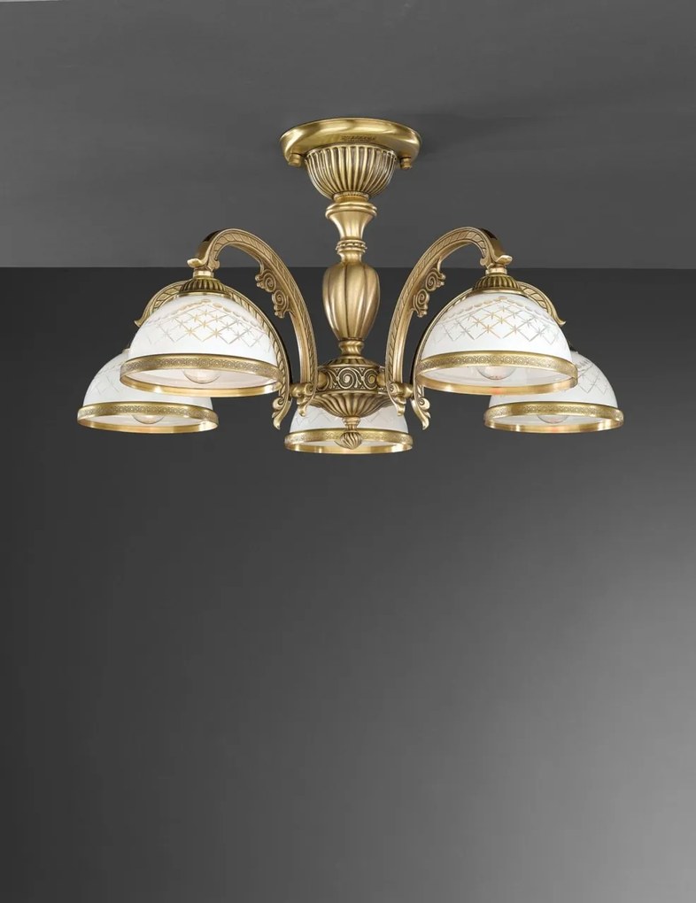 Lustra aplicata cu 5 brate clasic design italian din alama, sticla 7002 RA-PL. 7022/5