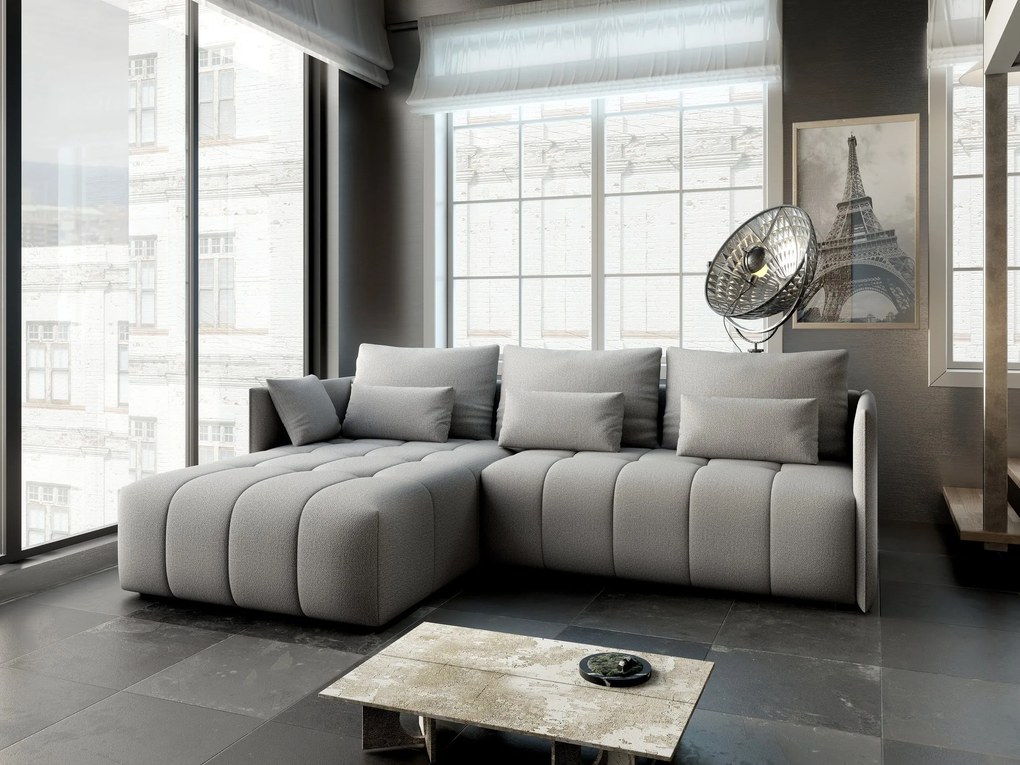 Colțar extensibil dumonde cu ladă de depozitare si sezut confortabil din spuma high-density, Malta Enjoy Silver II 235x185 cm