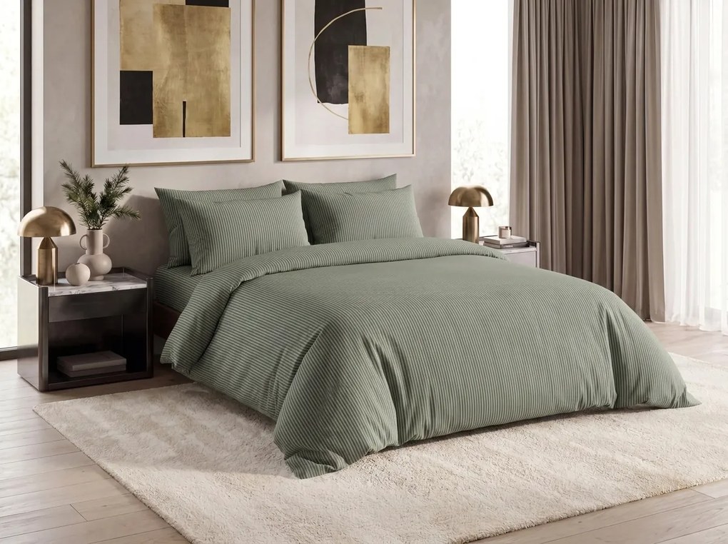 Lenjerie de pat din bumbac SOFT STRIPES verde Dimensiune lenjerie de pat: 70 x 80 cm | 140 x 200 cm