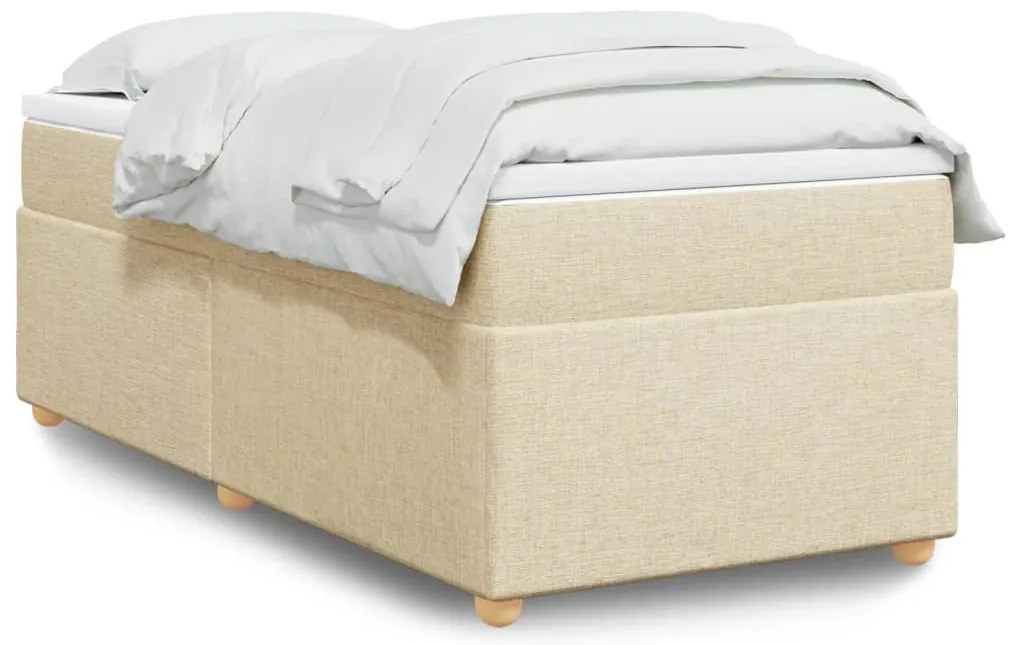 vidaXL Pat box spring cu saltea, crem, 90x190 cm, textil