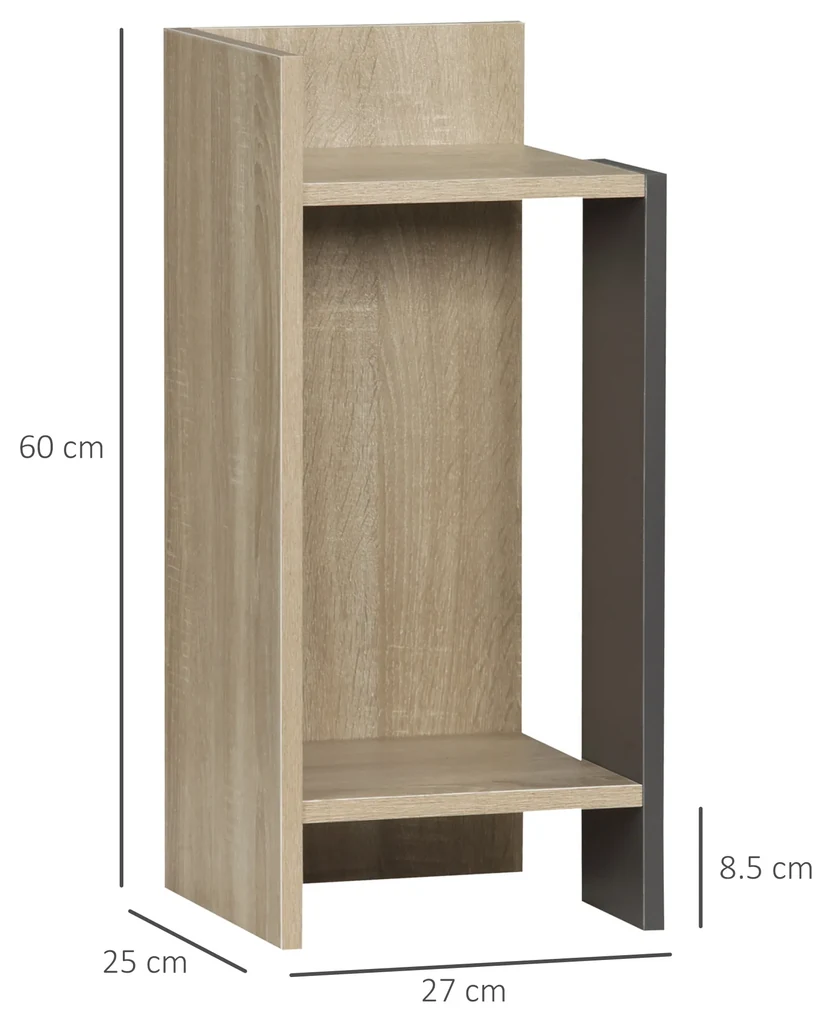 HOMCOM Set de 2 Noptiere Moderne cu Poliță Deschisă, Măsuță de Cafea, Spațiu de Depozitare, Gri, 27x25x60cm | Aosom Romania