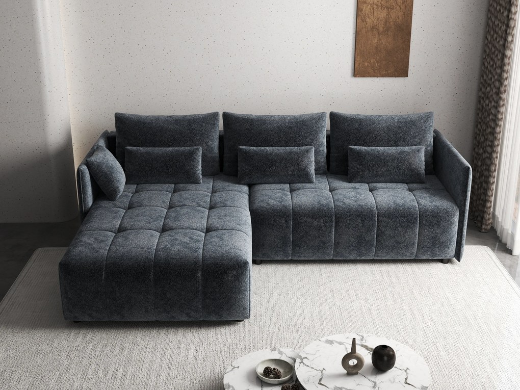 Colțar extensibil dumonde cu ladă de depozitare si sezut confortabil din spuma high-density, Malta Euphoria Grafit 235x185 cm